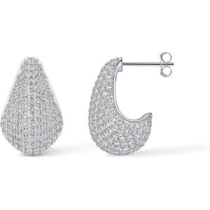 PAVOI 14K Gold-Plated 925 Sterling Silver Posts Chunky Studded Teardrop Pavé Drop Dangle Earrings for Women | Cubic Zirconia Statement Earring Pair(White Gold)