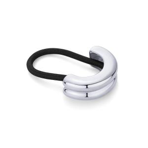 PAVOI 14K Yellow Gold Plated Dome Waterproof Chunky Metal Hair Band Ponytail Holders for Women – Stainless Steel Statement Cuff Fashion Accessories – Stretchy Gold Hair Ties(Double Arch White Gold)