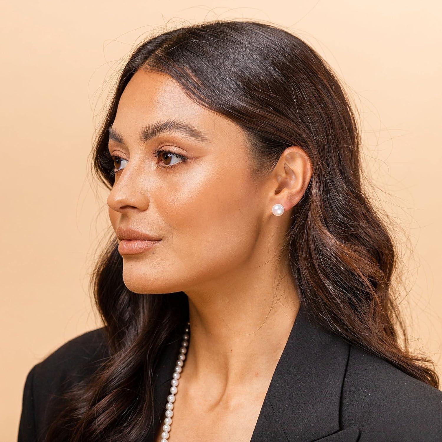 imagePAVOI Handpicked AAA 14K Gold Round White Freshwater Cultured Pearl Earrings Pearl Earrings for WomenWhite Gold