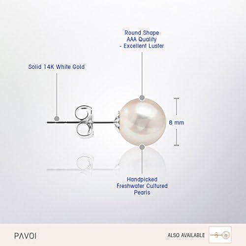 imagePAVOI Handpicked AAA 14K Gold Round White Freshwater Cultured Pearl Earrings Pearl Earrings for WomenWhite Gold