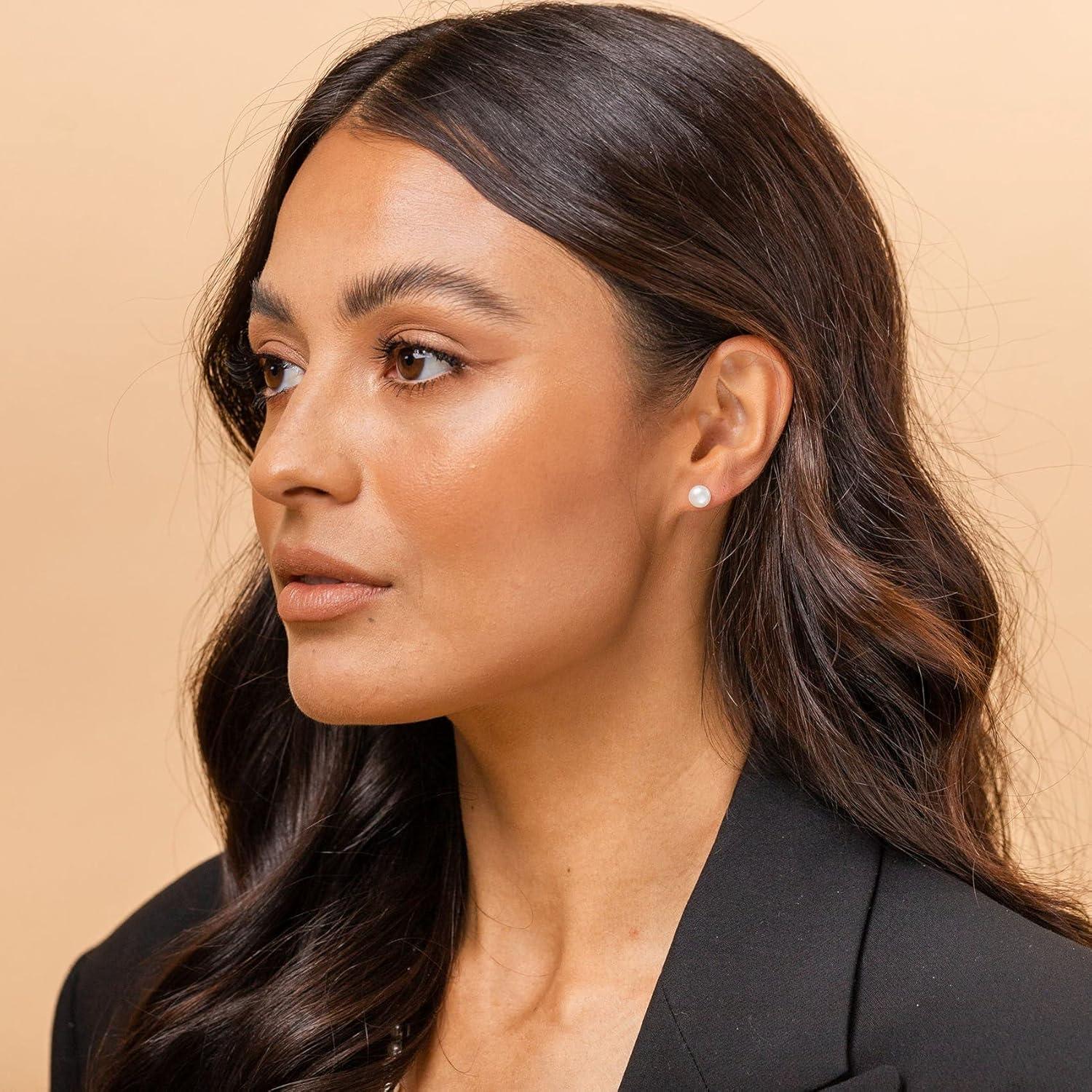 imagePAVOI Handpicked AAA 14K Gold Round White Freshwater Cultured Pearl Earrings Pearl Earrings for WomenWhite Gold