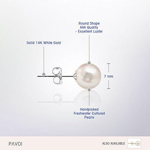 imagePAVOI Handpicked AAA 14K Gold Round White Freshwater Cultured Pearl Earrings Pearl Earrings for WomenWhite Gold