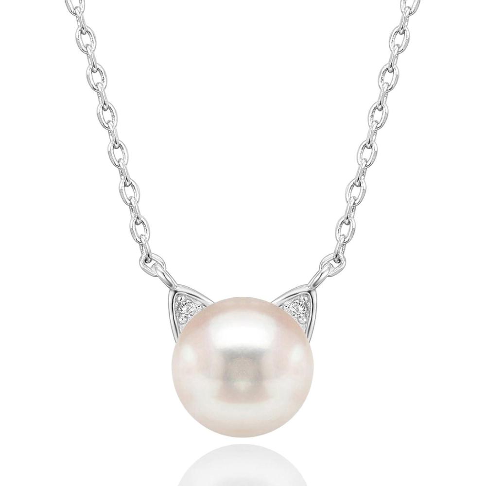 imagePAVOI 14K Gold Plated 925 Sterling Silver AAA Freshwater Cultured Pearl Cat Pearl PendantWhite Gold