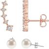PAVOI 14K Gold Plated 925 Sterling Silver Post Cubic Zirconia Crawler Earrings Pearl Studs Set | CZ Climber Earrings, Pearl Studs Pack for Women(Rose Gold)
