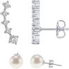 PAVOI 14K Gold Plated 925 Sterling Silver Post Cubic Zirconia Crawler Earrings Pearl Studs Set | CZ Climber Earrings, Pearl Studs Pack for Women(White Gold)