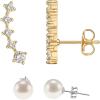 PAVOI 14K Gold Plated 925 Sterling Silver Post Cubic Zirconia Crawler Earrings Pearl Studs Set | CZ Climber Earrings, Pearl Studs Pack for Women(Yellow Gold)