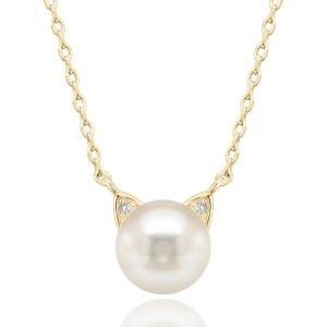 PAVOI 14K Gold Plated 925 Sterling Silver AAA+ Freshwater Cultured Pearl Cat Pearl Pendant(Yellow Gold)