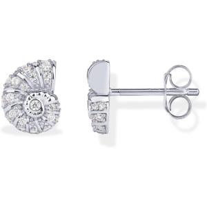 PAVOI 14K Gold Plated 925 Sterling Silver Posts Seashell Statement Earrings for Women | Cubic Zirconia Reconstructed Baroque Freshwater Pearl Stud Earring | Brushed Textured Conch Chunky Earrings(Dainty Seashell)