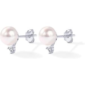 PAVOI 18K Gold Plated 925 Sterling Silver Post Cubic Zirconia | AAA+ Quality Handpicked Freshwater Cultured Stud Button Pearl Earrings(White Gold)