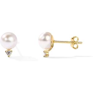 PAVOI 18K Gold Plated 925 Sterling Silver Post Cubic Zirconia | AAA+ Quality Handpicked Freshwater Cultured Stud Button Pearl Earrings(Yellow Gold)