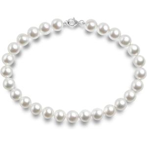 PAVOI 925 Sterling Silver Round White Simulated Shell Pearl Necklace Strand | Pearl Choker Necklace | Jewelry for Women(10mm)