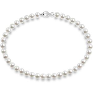 PAVOI 925 Sterling Silver Round White Simulated Shell Pearl Necklace Strand | Pearl Choker Necklace | Jewelry for Women(6mm)