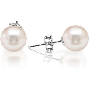 PAVOI Handpicked AAA+ 14K Gold Round White Freshwater Cultured Pearl Earrings | Pearl Earrings for Women(White Gold)