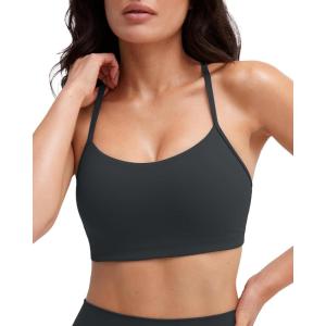 PAVOI ACTIVE Yoga Racerback Bras for Women – Buttery Soft Low Support Scoop Neck Y-Back Thin Strap Sports Bra – FlexFlow(Forest Slate)