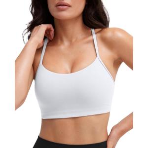 PAVOI ACTIVE Yoga Racerback Bras for Women – Buttery Soft Low Support Scoop Neck Y-Back Thin Strap Sports Bra – FlexFlow(White)