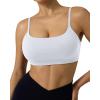 PAVOI ACTIVE Low Square Neck Sports Bra – Adjustable Thin Straps Bandeau Padded Workout Square Neck Bra for Women – FlexFlow(White)