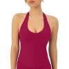 PAVOI ACTIVE Workout Halter Tops for Women Built in Bra – Low Support V Neck Backless Sports Tank Top Shelf Bra – HiPerform(Berry)