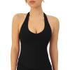 PAVOI ACTIVE Workout Halter Tops for Women Built in Bra – Low Support V Neck Backless Sports Tank Top Shelf Bra – HiPerform(Black)