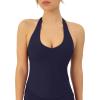 PAVOI ACTIVE Workout Halter Tops for Women Built in Bra – Low Support V Neck Backless Sports Tank Top Shelf Bra – HiPerform(Twilight)