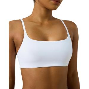 PAVOI ACTIVE Low Square Neck Sports Bra – Adjustable Thin Straps Bandeau Padded Workout Square Neck Bra for Women – FlexFlow(White)
