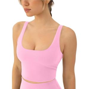 PAVOI ACTIVE Scoop Workout Tank Top with Built in Bra for Women – Medium Support Longline Yoga Sports Shelf Bra Top, FlexFlow(Bubblegum)