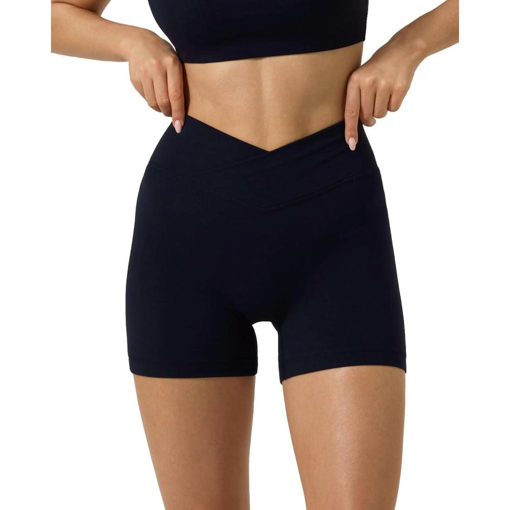 imagePAVOI ACTIVE Sports Crossover Shorts for Women 4quot  Workout V Criss Cross Waist Biker Shorts with High Waist  FlexFlowBlack