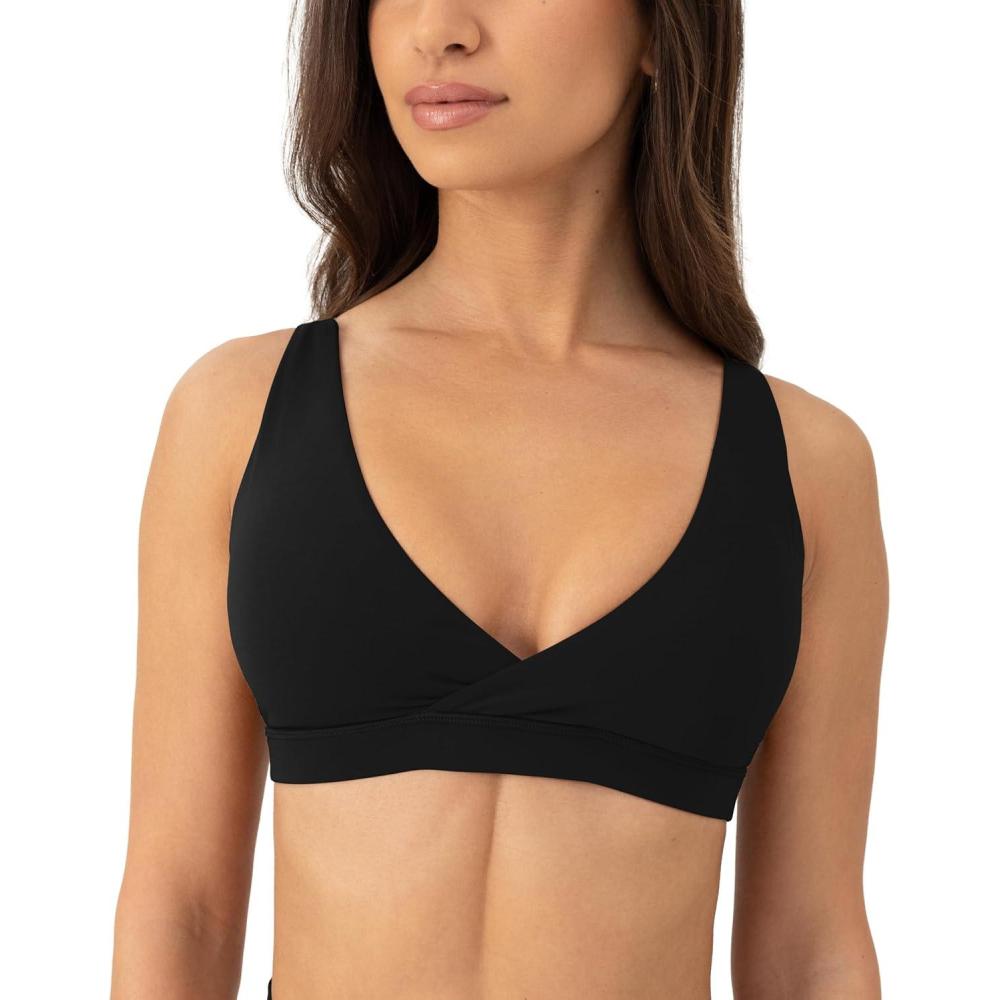 imagePAVOI ACTIVE V Neck Sports Bra for Women  Low Support Yoga Adjustable Straps Deep V Plunge Bra Removable Pads  FlexFlowBlack