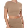 PAVOI ACTIVE Athleisure Crop Tee | Low Support Crew Neck Short Cap Sleeves Lounge Workout Women’s Cropped Top | LuxeCloud(Sand)