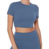 PAVOI ACTIVE Athleisure Crop Tee | Low Support Crew Neck Short Cap Sleeves Lounge Workout Women’s Cropped Top | LuxeCloud(Sky)