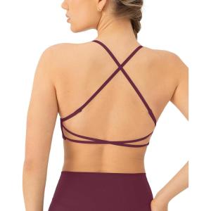 PAVOI ACTIVE Open Back Strappy Yoga Workout Bras for Women – Low Support Criss-Cross Sports Gym Bra Removable Pads – FlexFlow, Small, Bordeaux