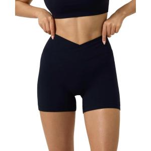 PAVOI ACTIVE Sports Crossover Shorts for Women 4″ – Workout V Criss Cross Waist Biker Shorts with High Waist – FlexFlow(Black)