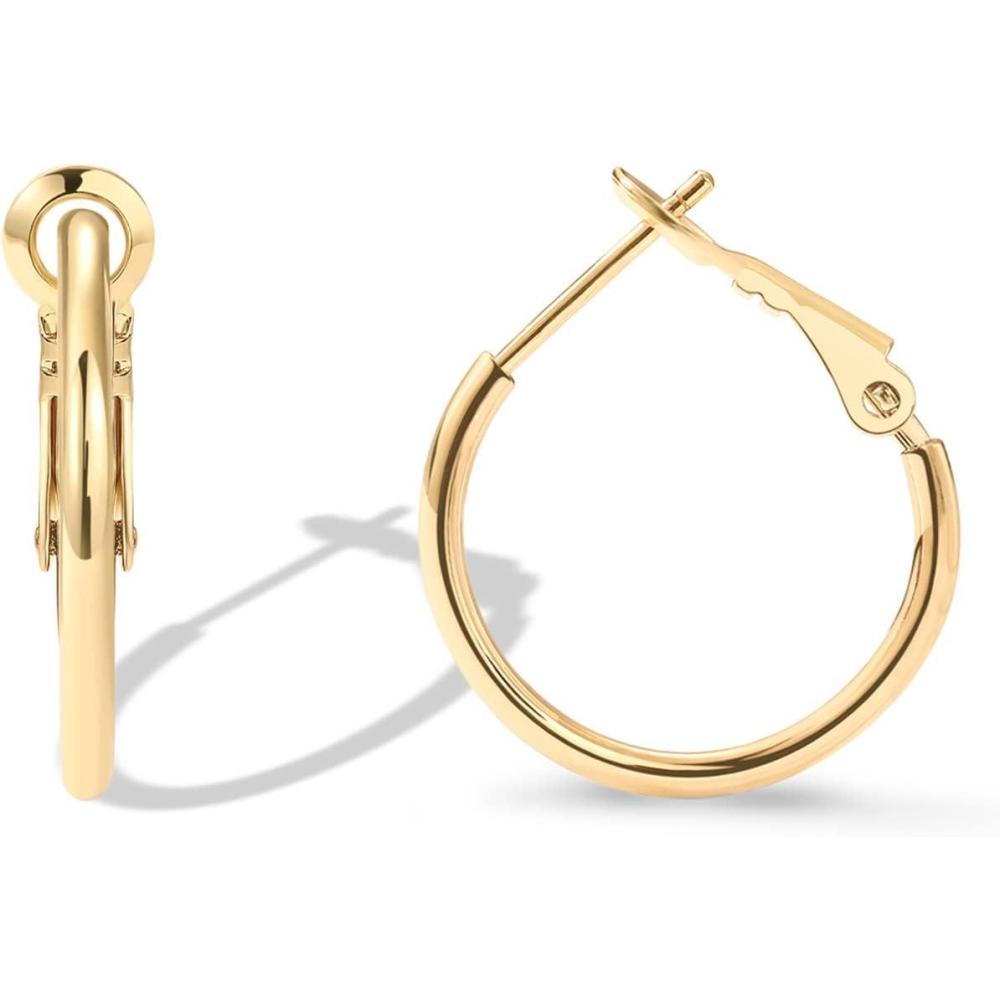imagePAVOI 14K Gold Plated 925 Sterling Silver Post Hoops  Large Hoops Earring  Lightwight Gold Hoop Earrings for WomenYellow Gold