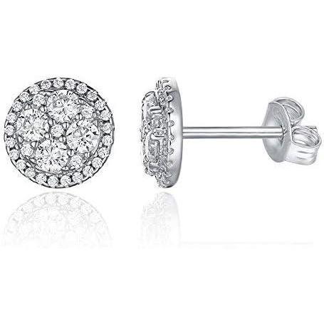 imagePAVOI 14K Gold Plated 925 Sterling Silver Post Stud Earrings for Women  Pave CZ Mini Disc  Gold Earrings for WomenWhite Gold