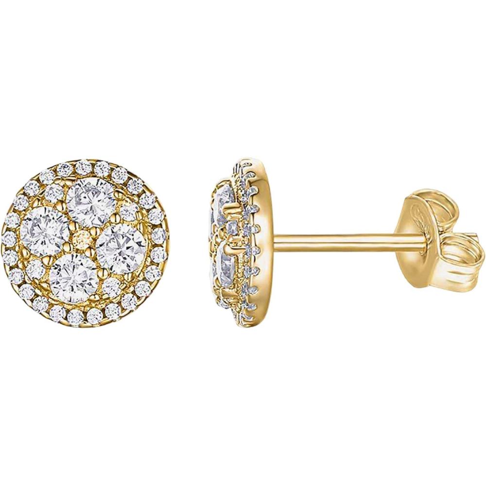 imagePAVOI 14K Gold Plated 925 Sterling Silver Post Stud Earrings for Women  Pave CZ Mini Disc  Gold Earrings for WomenYellow Gold