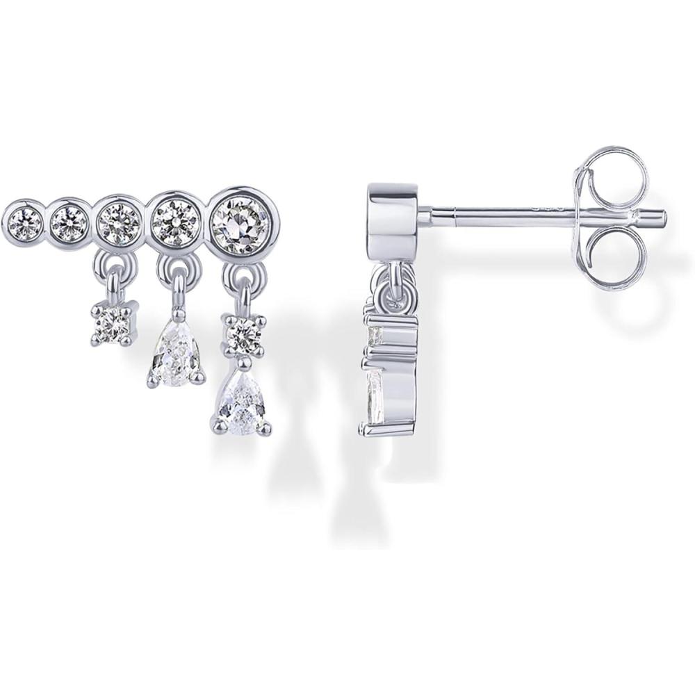 imagePAVOI 14K Gold Plated 925 Sterling Silver Posts Drop Dangle Cubic Zirconia Stud Earrings for Women  Gold Statement Gradient Crawler Studs EarringBezel