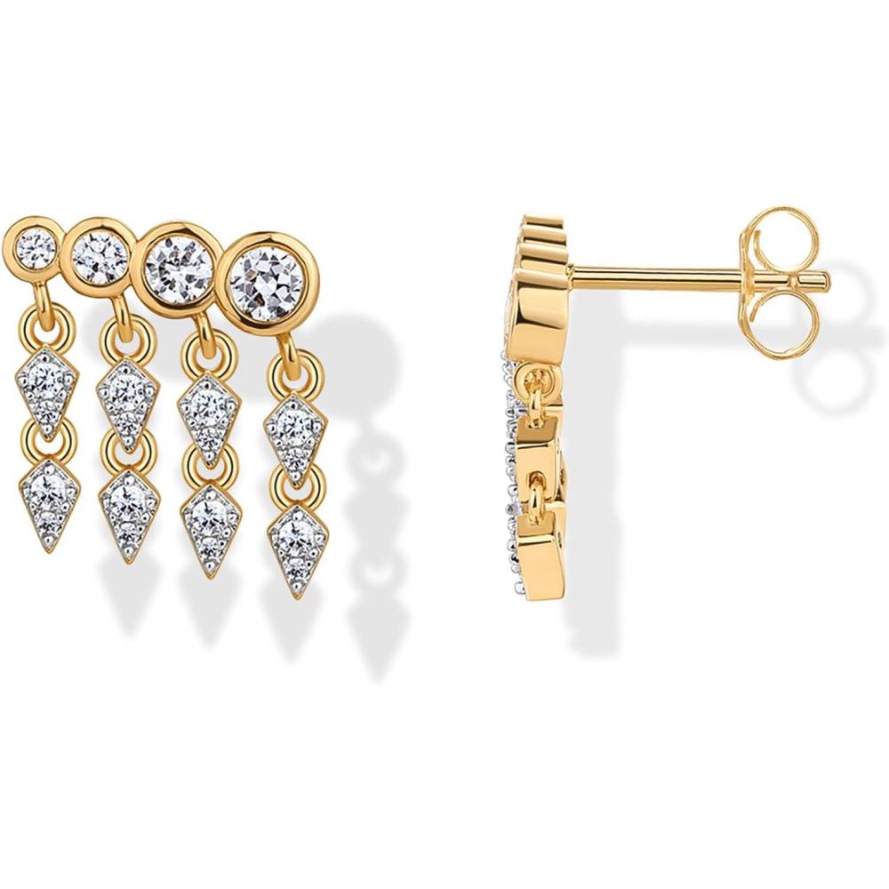 imagePAVOI 14K Gold Plated 925 Sterling Silver Posts Drop Dangle Cubic Zirconia Stud Earrings for Women  Gold Statement Gradient Crawler Studs EarringCascade