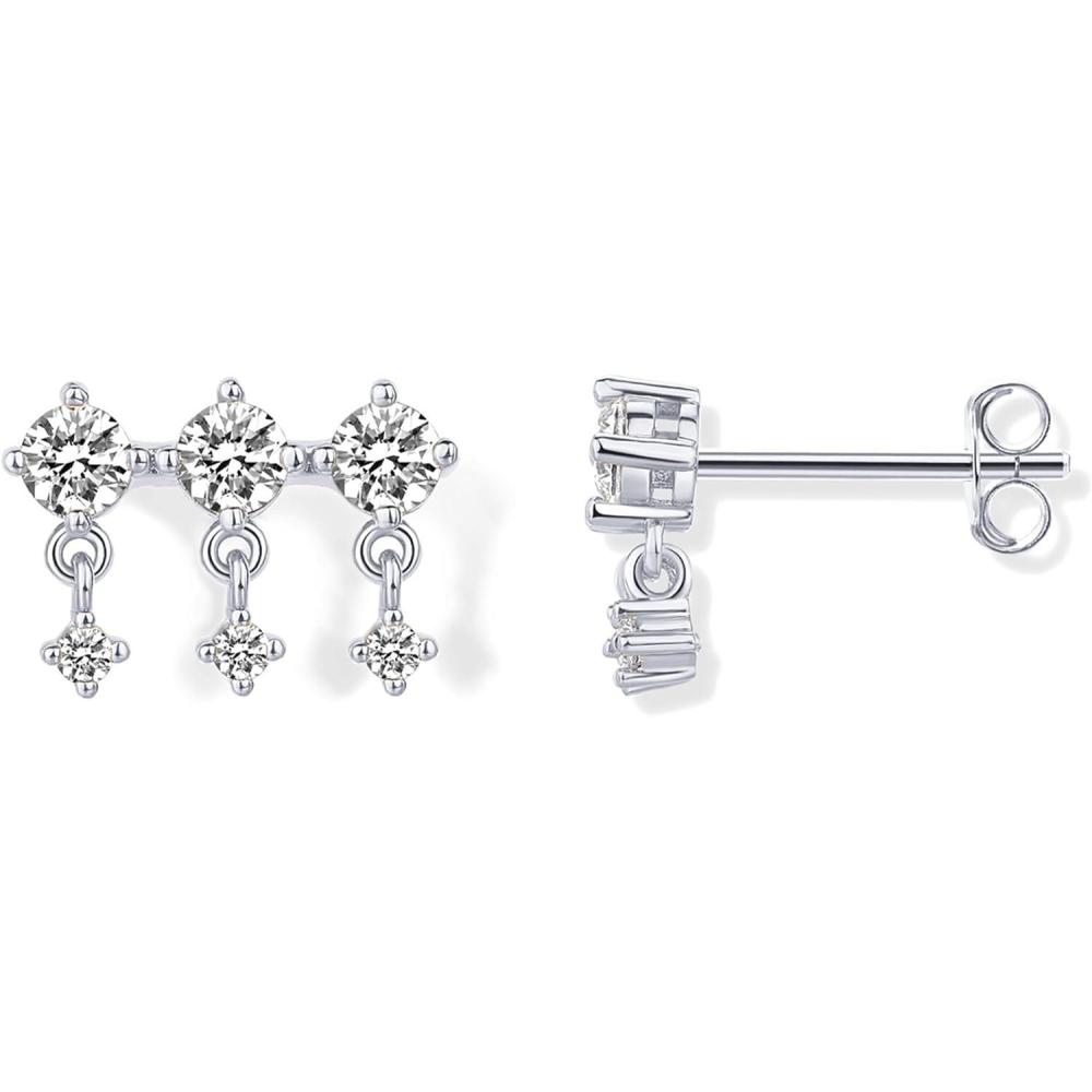 imagePAVOI 14K Gold Plated 925 Sterling Silver Posts Drop Dangle Cubic Zirconia Stud Earrings for Women  Gold Statement Gradient Crawler Studs EarringUniform