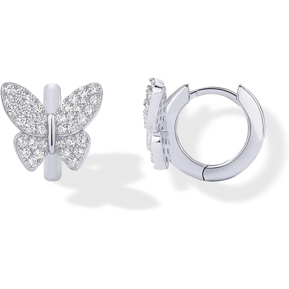 imagePAVOI 14K Gold Plated 925 Sterling Silver Posts Small Huggie Hoop Earrings for Women Trendy Celestial North Star Butterfly Heart Hoop Earrings Cubic Zirconia Cute Gold Motif JewelryButterfly