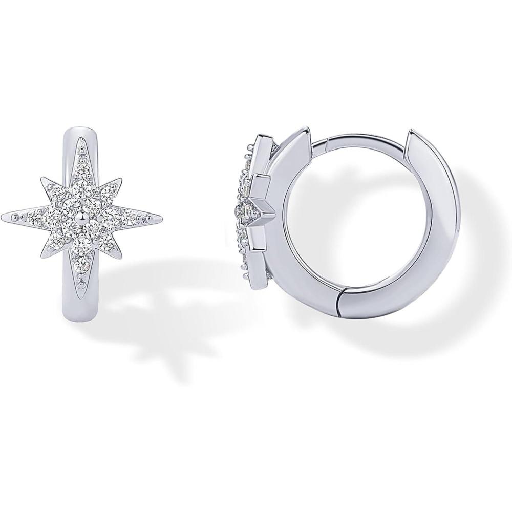 imagePAVOI 14K Gold Plated 925 Sterling Silver Posts Small Huggie Hoop Earrings for Women Trendy Celestial North Star Butterfly Heart Hoop Earrings Cubic Zirconia Cute Gold Motif JewelryNorth Star
