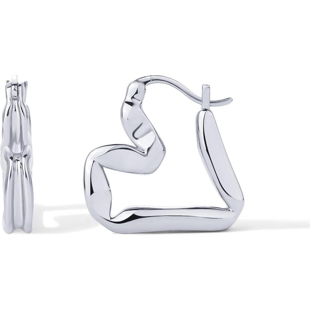 imagePAVOI 14K Gold Plated Bold Chunky Dupe Heart Hoop Earrings for Women  Gold Earring PairHeart