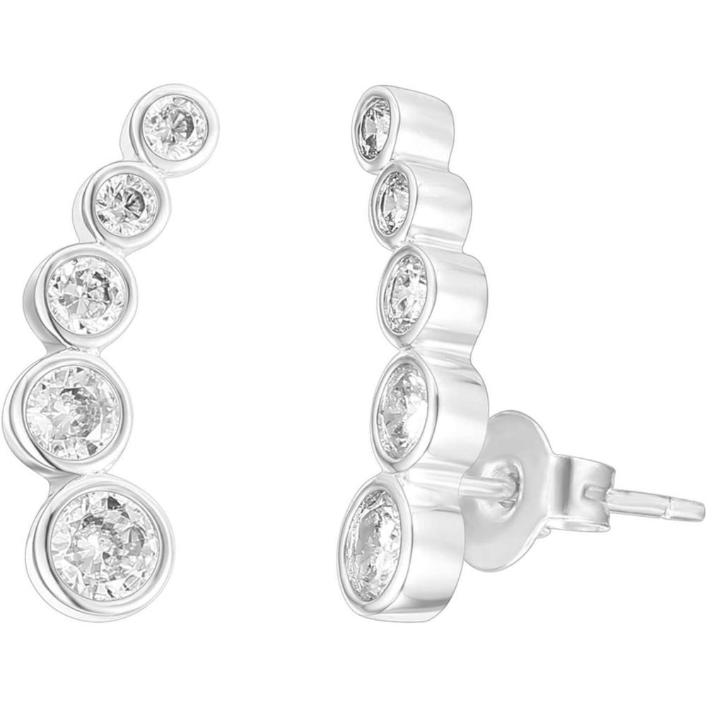 imagePAVOI 14K Gold Plated Sterling Silver Post Cubic Zirconia Ear Crawler Earrings Tiny Faux Diamond Sterling Silver Post Ear Climber Fashion Earrings for WomenWhite Gold