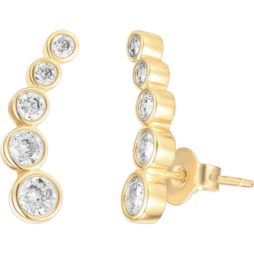 imagePAVOI 14K Gold Plated Sterling Silver Post Cubic Zirconia Ear Crawler Earrings  Tiny Faux Diamond Sterling Silver Post Ear Climber Fashion Earrings for WomenYellow Gold