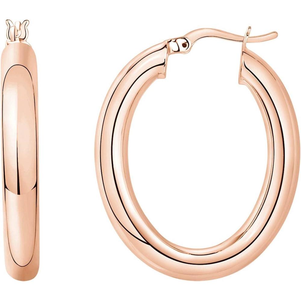 imagePAVOI 14K Gold Plated Sterling Silver Post Monet Oval Chunky Lightweight Hoop Earrings for WomenRose