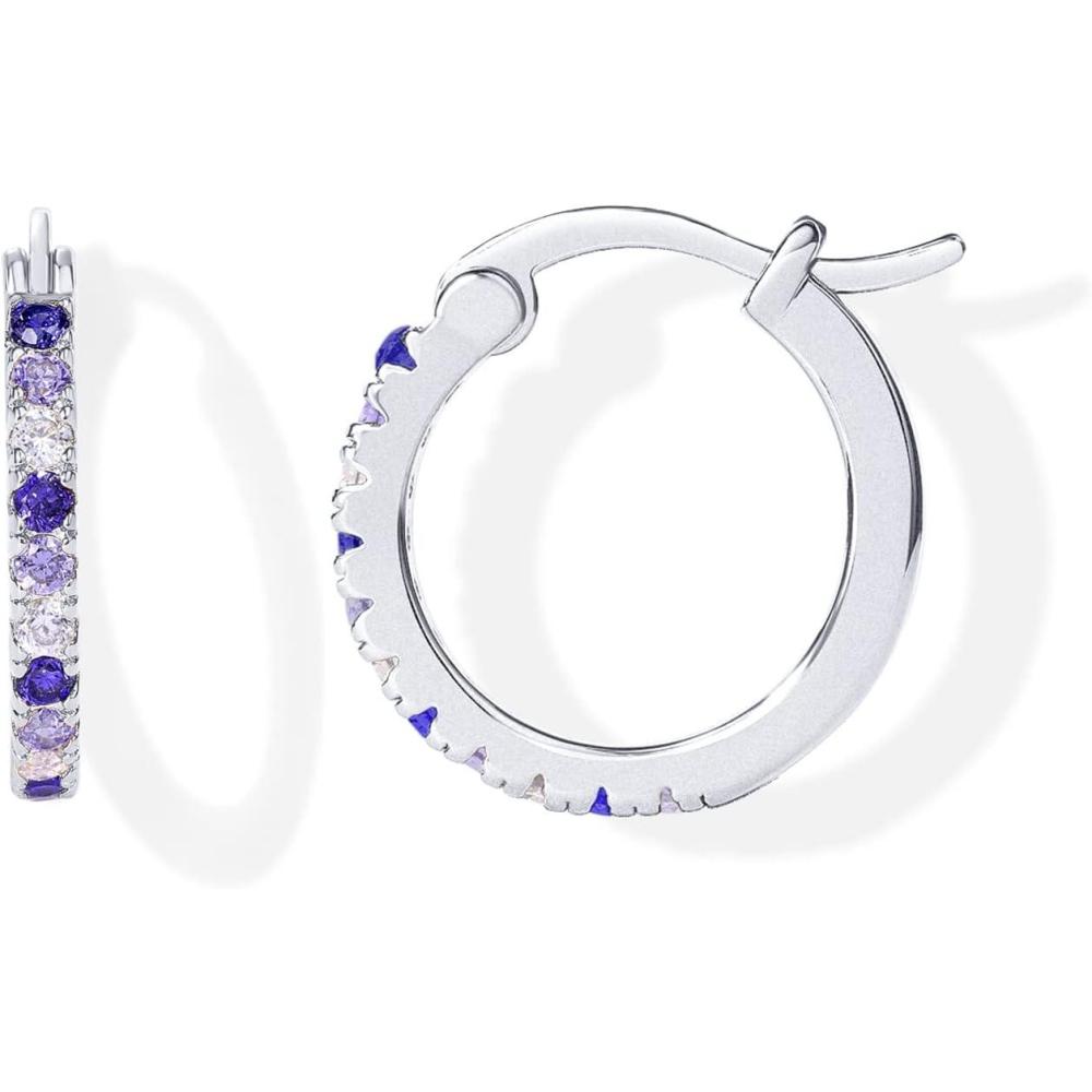 imagePAVOI 18K Gold Plated 925 Sterling Silver Post Cubic Zirconia Hoop Earrings for Women  Colored Cubic Zirconia Hoops  Green Purple Ombre Black 15mm EarringsWhite Gold