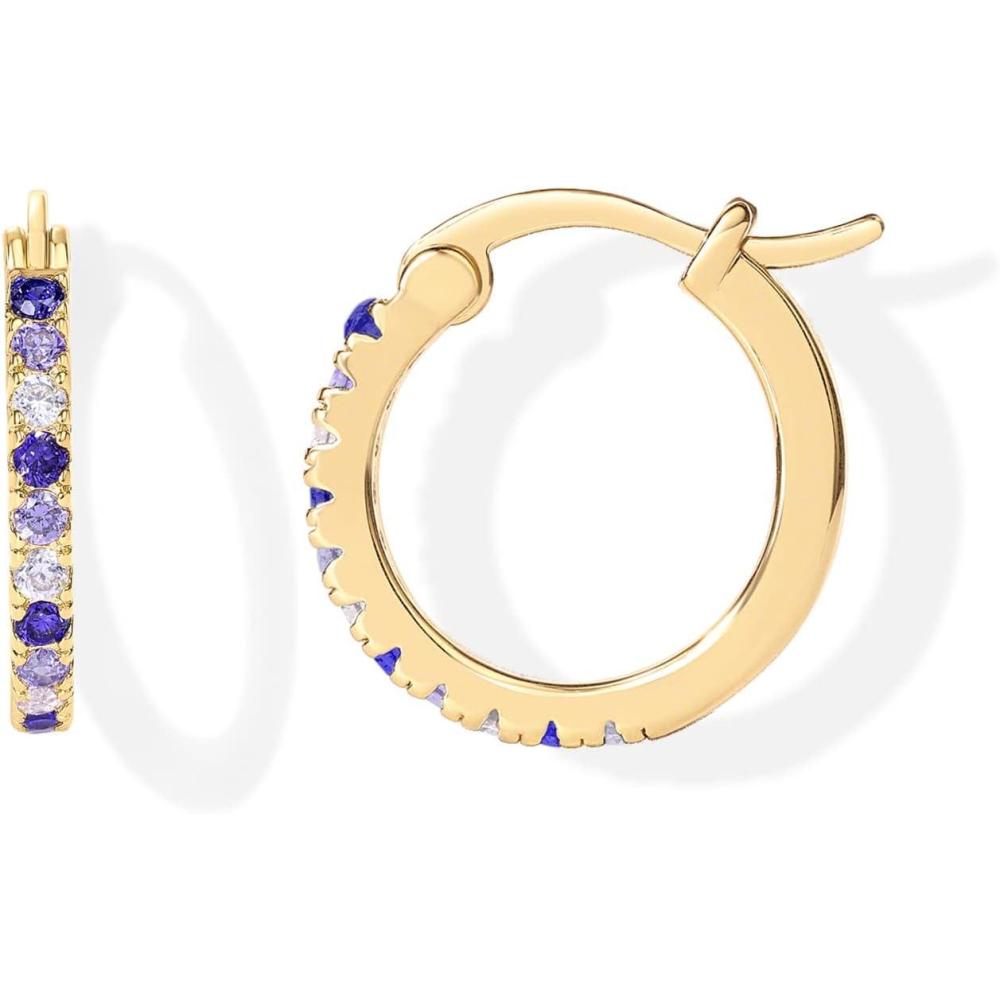 imagePAVOI 18K Gold Plated 925 Sterling Silver Post Cubic Zirconia Hoop Earrings for Women  Colored Cubic Zirconia Hoops  Green Purple Ombre Black 15mm EarringsYellow Gold