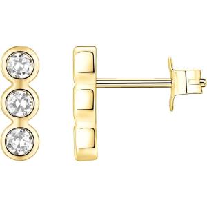 PAVOI 14K Gold Plated 925 Sterling Silver CZ Simulated Diamond Earrings | Dainty Geometric Shape Mini Bar Stud Earrings for Women(Yellow Gold)