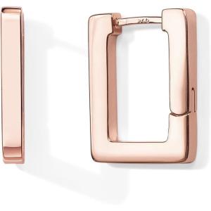 PAVOI 14K Gold Plated 925 Sterling Silver Post Square Hoop Earrings | Geometric Rectangle Gold Hoop Earrings for Women(Rose Gold)