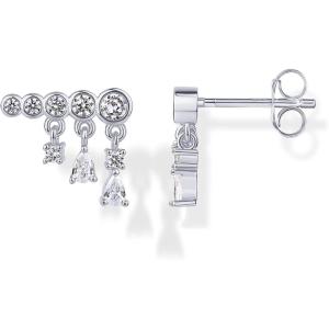 PAVOI 14K Gold Plated 925 Sterling Silver Posts Drop Dangle Cubic Zirconia Stud Earrings for Women | Gold Statement Gradient Crawler Studs Earring(Bezel)