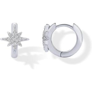 PAVOI 14K Gold Plated 925 Sterling Silver Posts Small Huggie Hoop Earrings for Women – Trendy Celestial North Star, Butterfly, Heart Hoop Earrings – Cubic Zirconia Cute Gold Motif Jewelry(North Star)