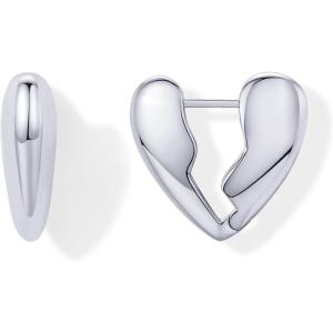 PAVOI 14K Gold Plated Bold Chunky Dupe Heart Hoop Earrings for Women | Gold Earring Pair(Broken Heart)